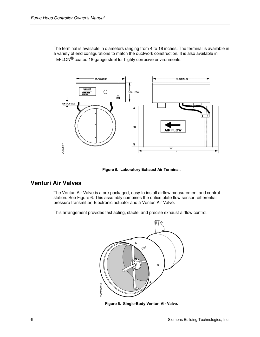 Siemens 125-5033 owner manual Venturi Air Valves, Laboratory Exhaust Air Terminal 