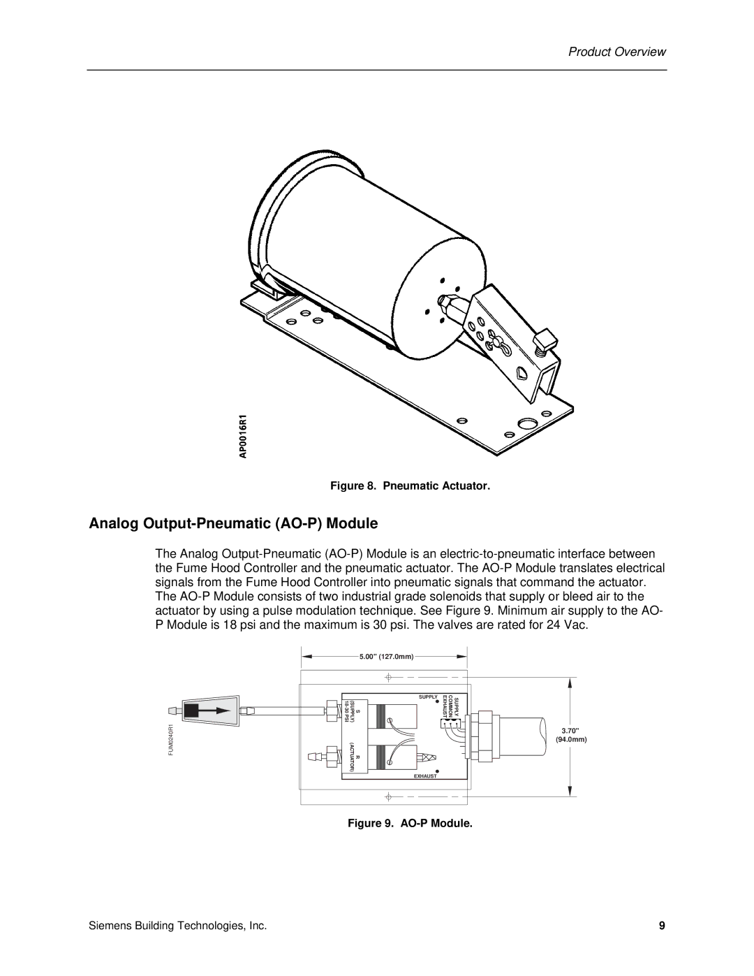 Siemens 125-5033 owner manual Analog Output-Pneumatic AO-P Module, Pneumatic Actuator 