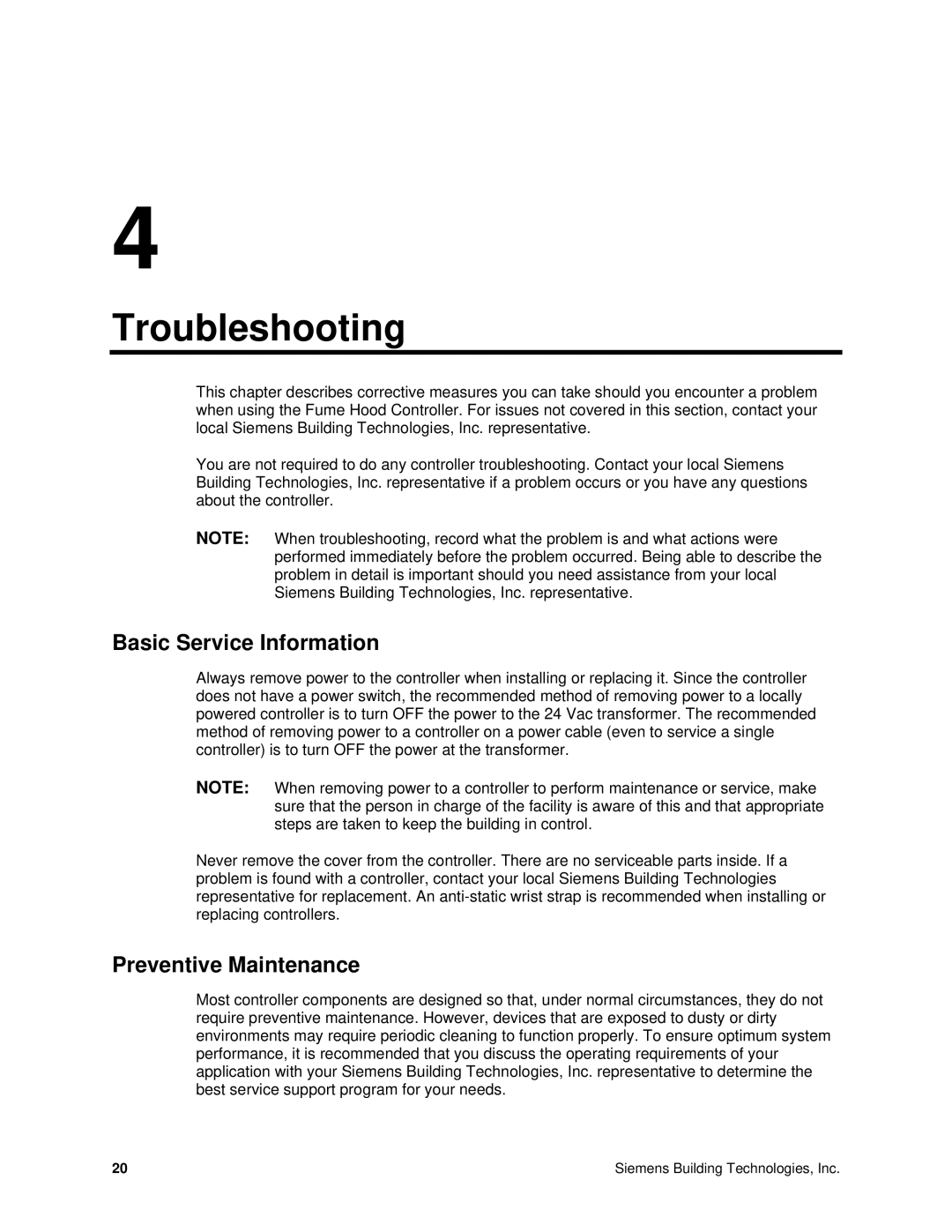 Siemens 125-5033 owner manual Troubleshooting, Basic Service Information, Preventive Maintenance 