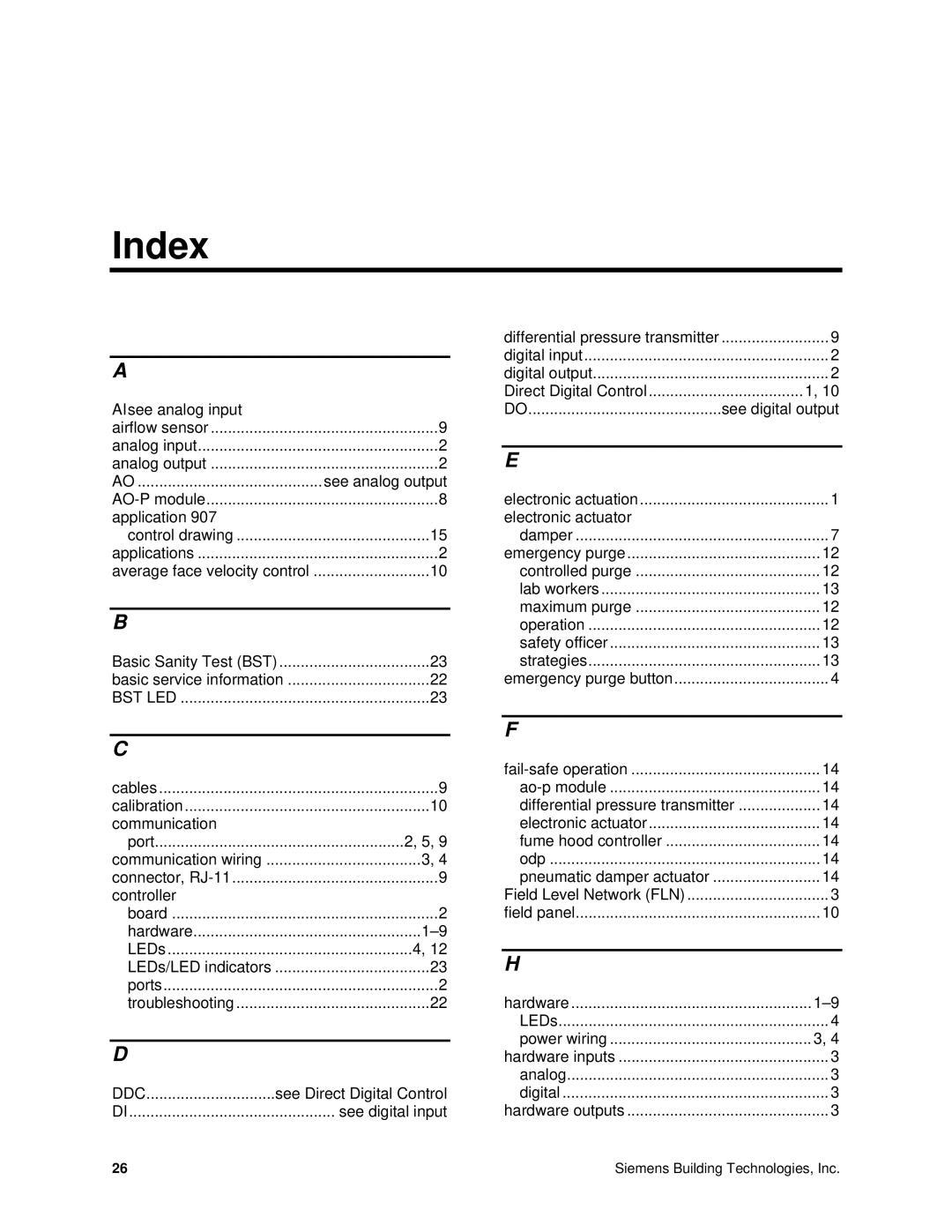 Siemens 125-5033 owner manual Index, Application 