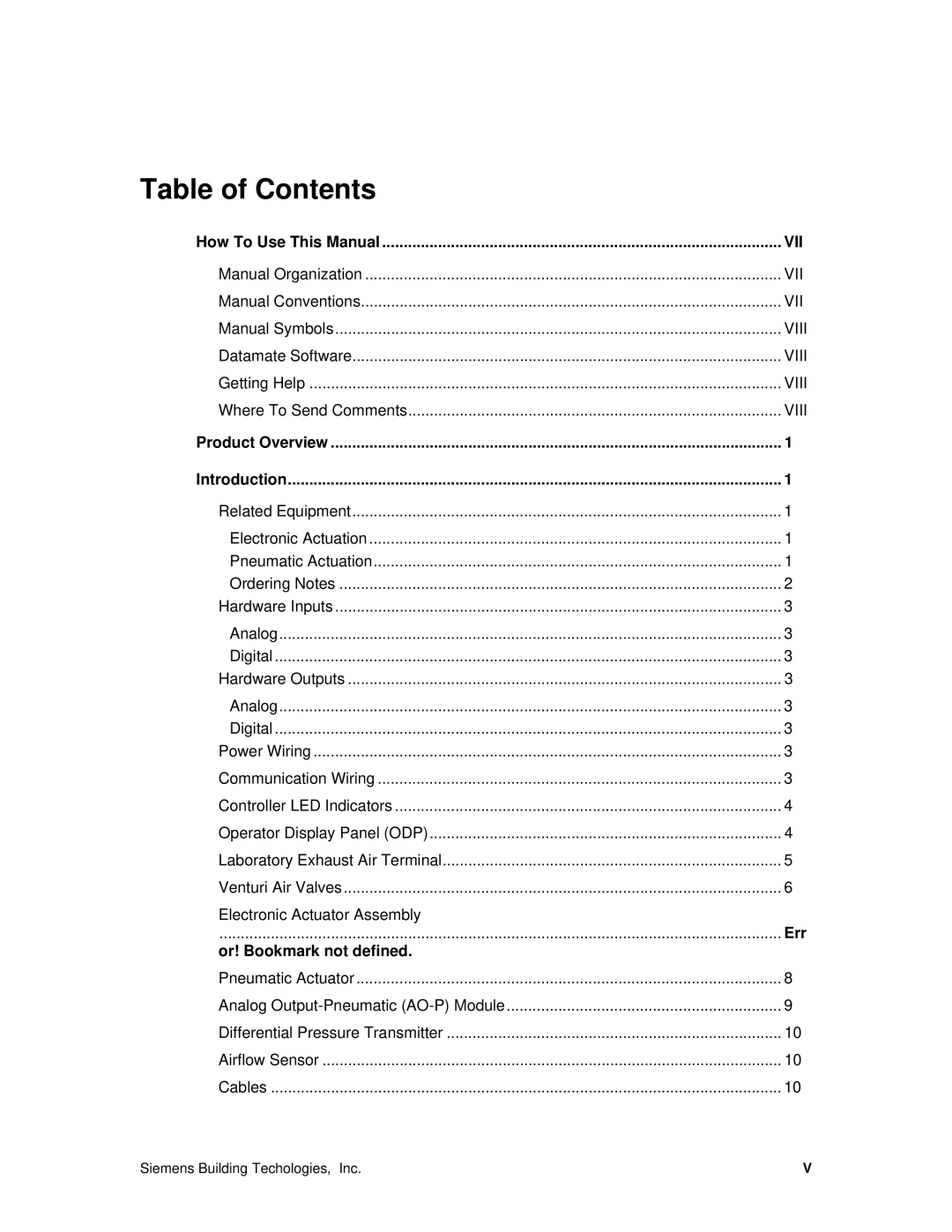 Siemens 125-5033 owner manual Table of Contents 