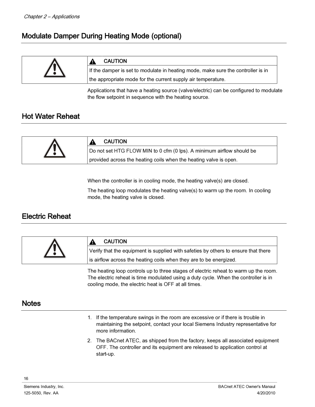 Siemens 125-5050 owner manual Modulate Damper During Heating Mode optional, Hot Water Reheat, Electric Reheat 