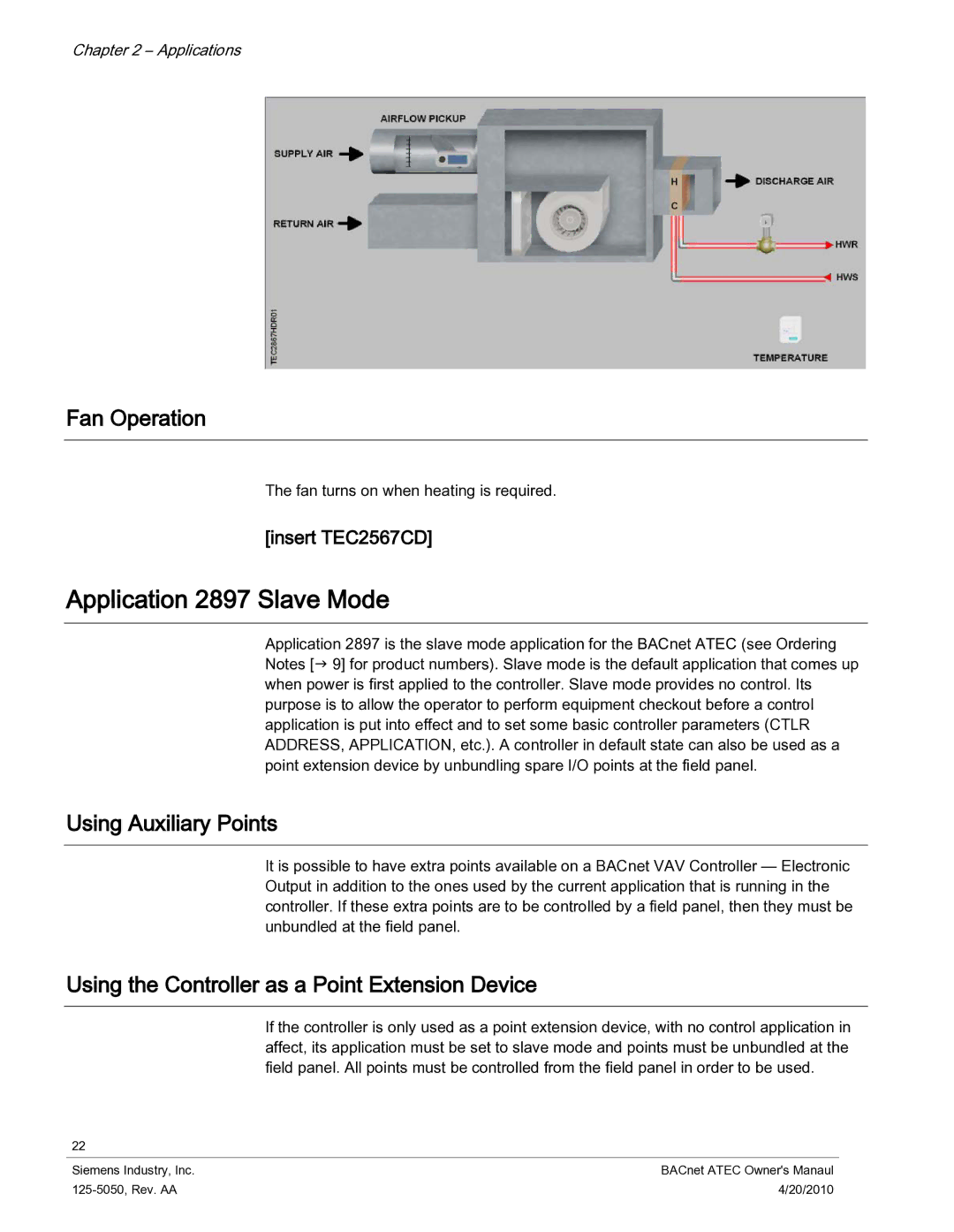 Siemens 125-5050 Application 2897 Slave Mode, Using Auxiliary Points, Using the Controller as a Point Extension Device 