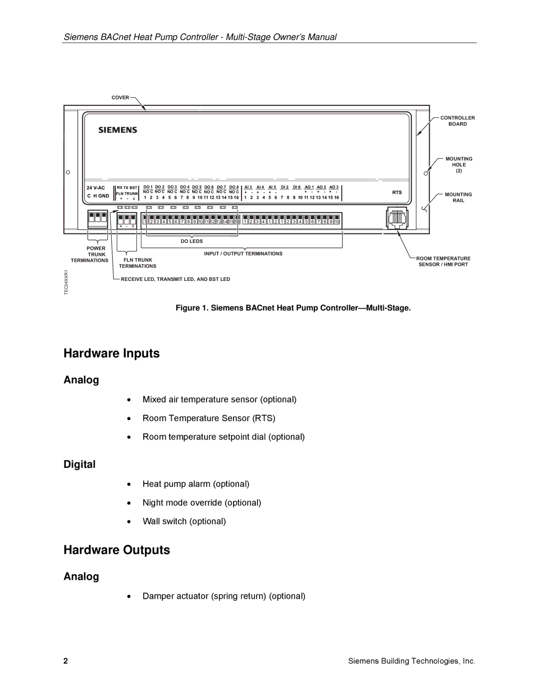 Siemens 125-699 owner manual Hardware Inputs, Hardware Outputs 