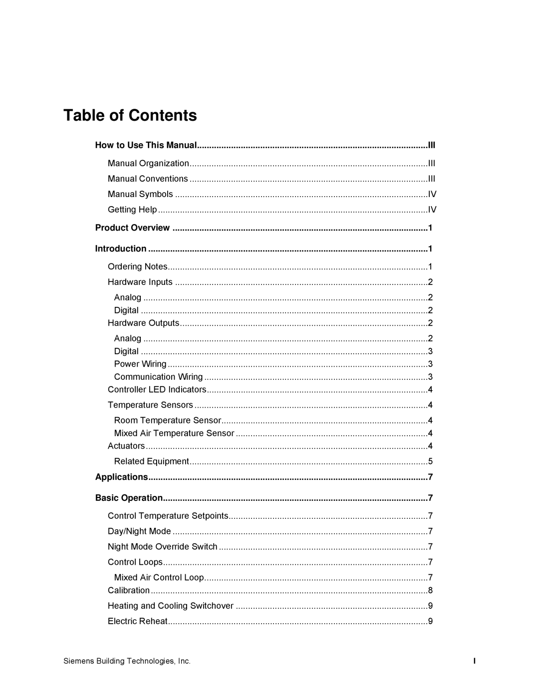 Siemens 125-699 owner manual Table of Contents 