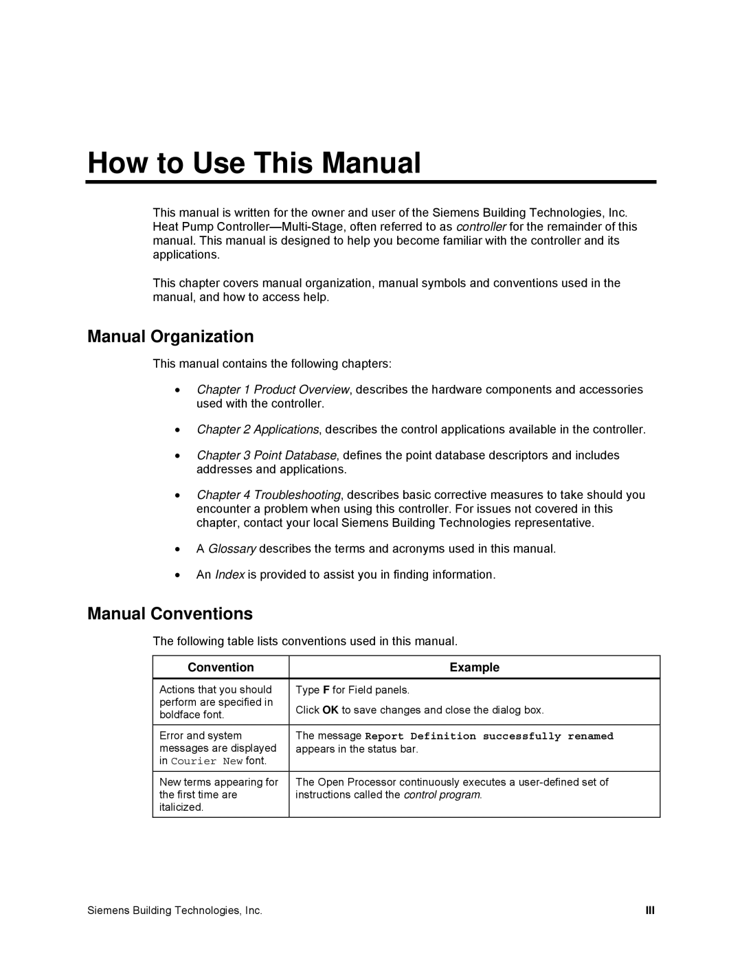 Siemens 125-699 owner manual How to Use This Manual, Manual Organization, Manual Conventions, Convention Example 