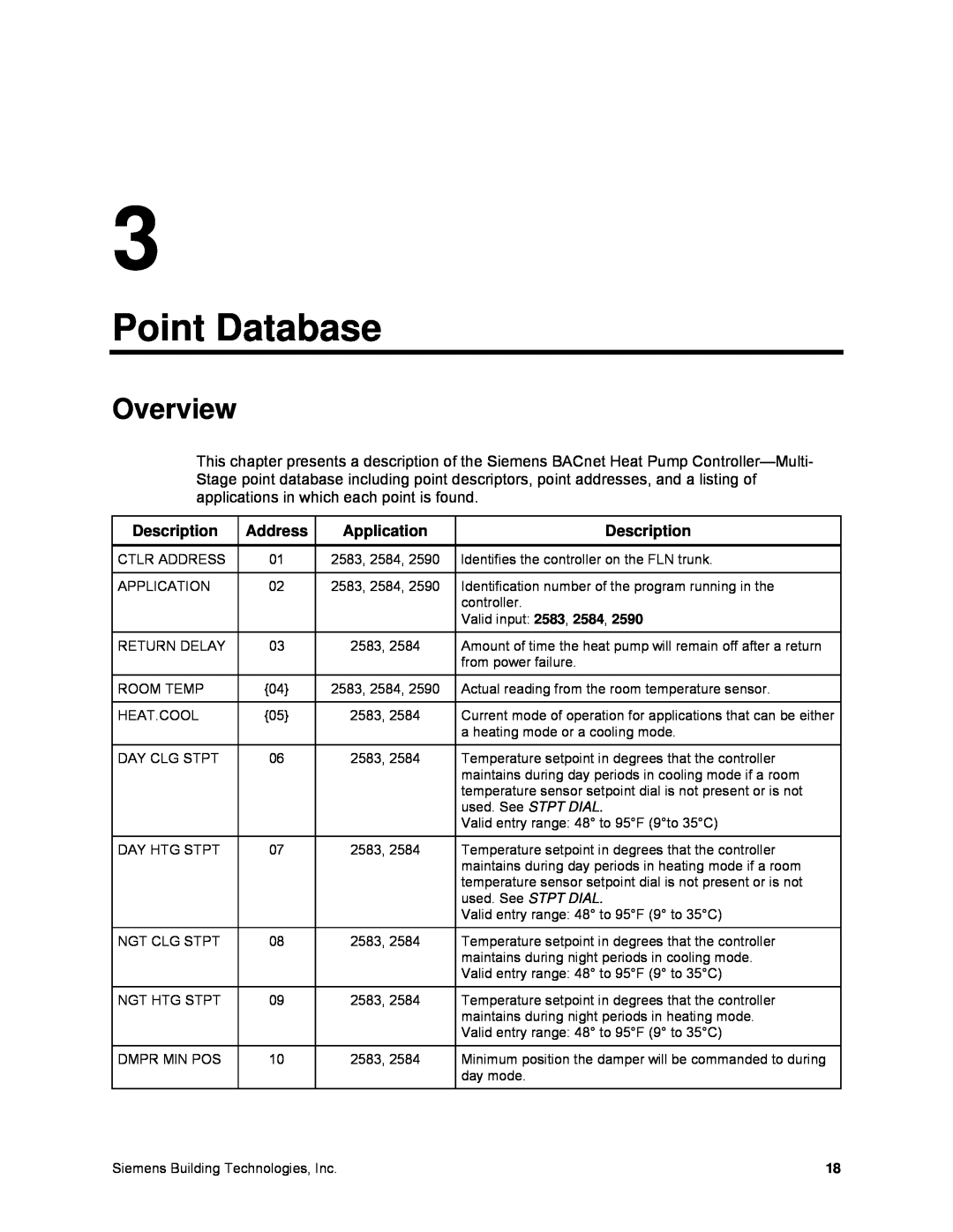 Siemens 125-699 owner manual Point Database, Overview 