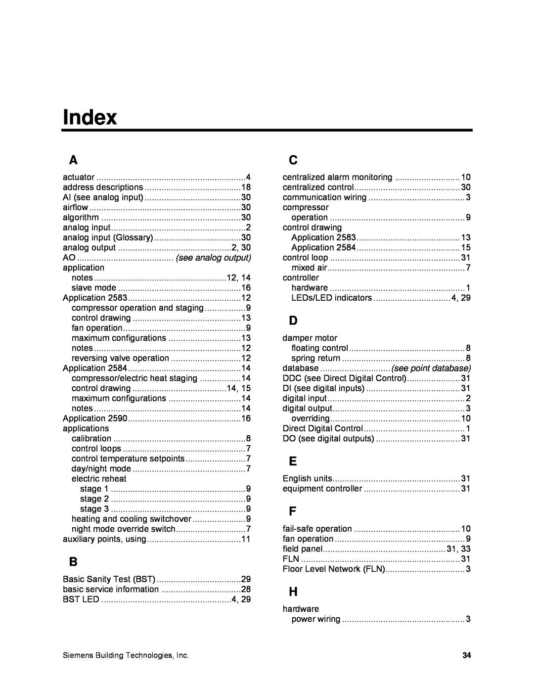 Siemens 125-699 owner manual Index, see analog output, see point database 