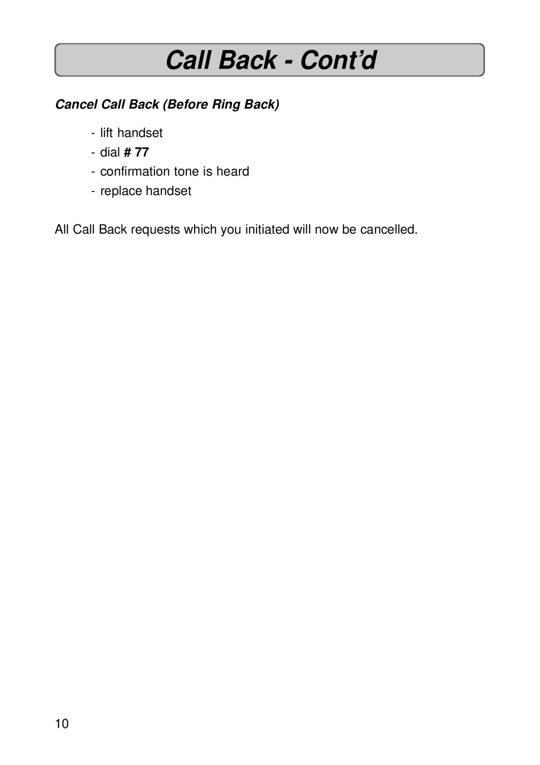 Siemens 150 manual Call Back Cont’d, Cancel Call Back Before Ring Back 