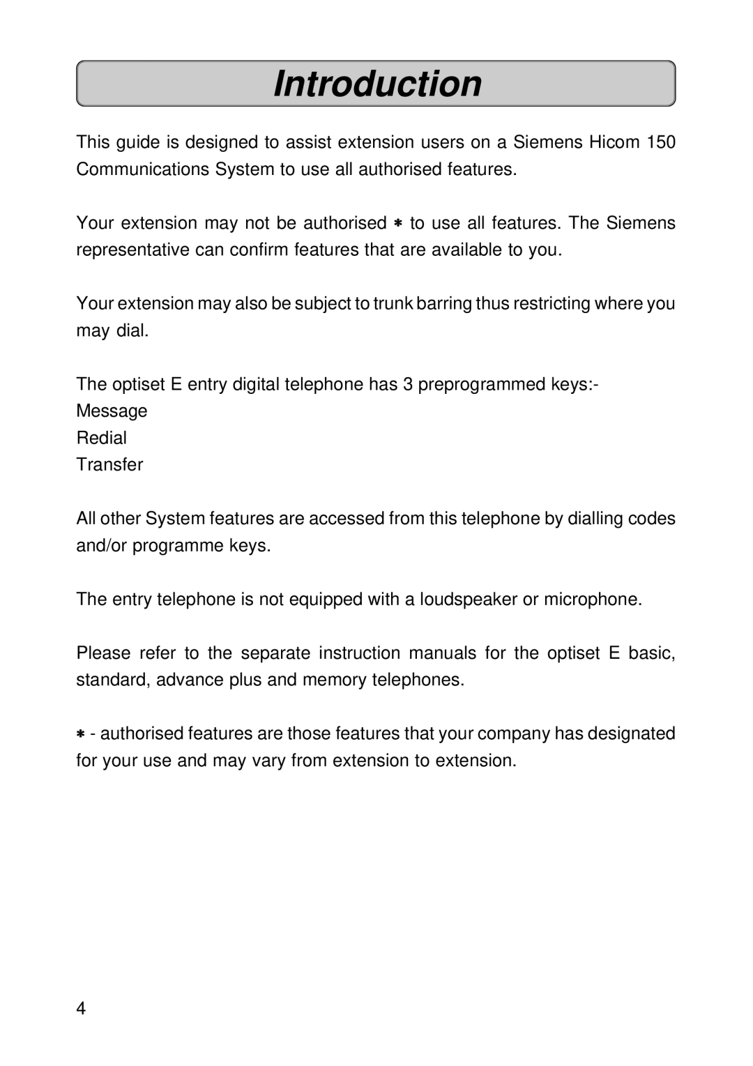 Siemens 150 manual Introduction 