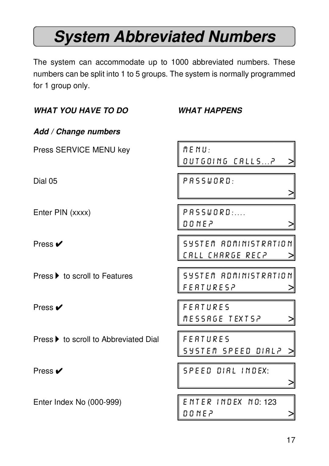 Siemens 150 manual System Abbreviated Numbers, Add / Change numbers 