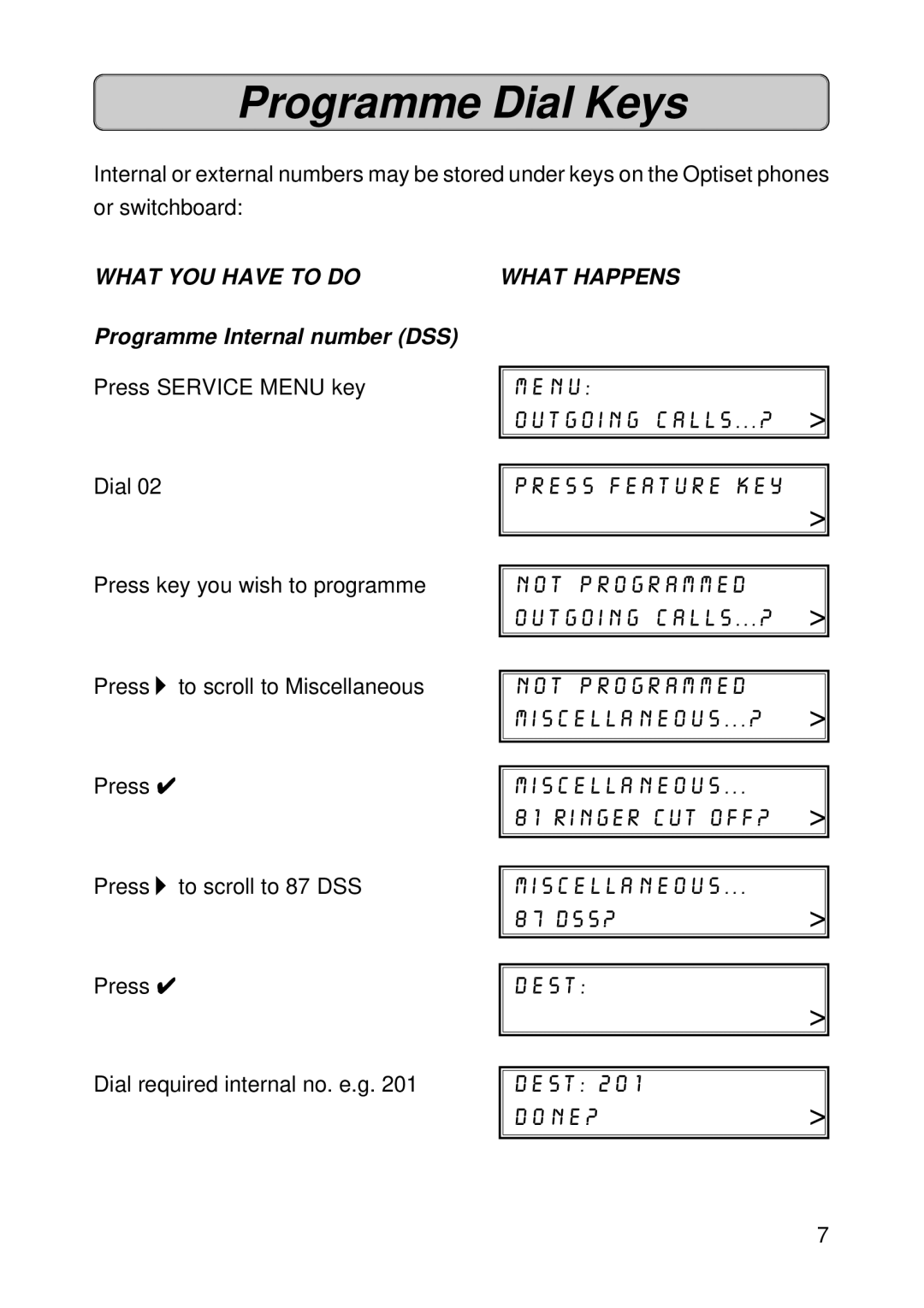 Siemens 150 manual Programme Dial Keys, Programme Internal number DSS 