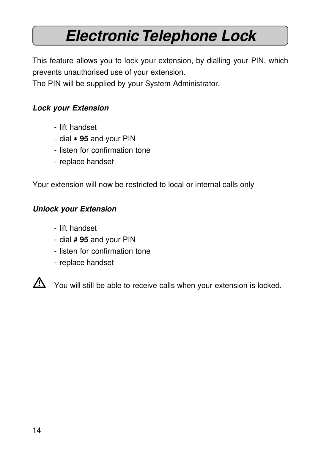 Siemens 150 manual Electronic Telephone Lock, Lock your Extension, Unlock your Extension 