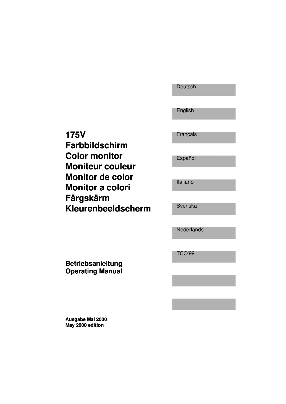 Siemens 175V manual Betriebsanleitung Operating Manual, Ausgabe Mai 2000 May 2000 edition 