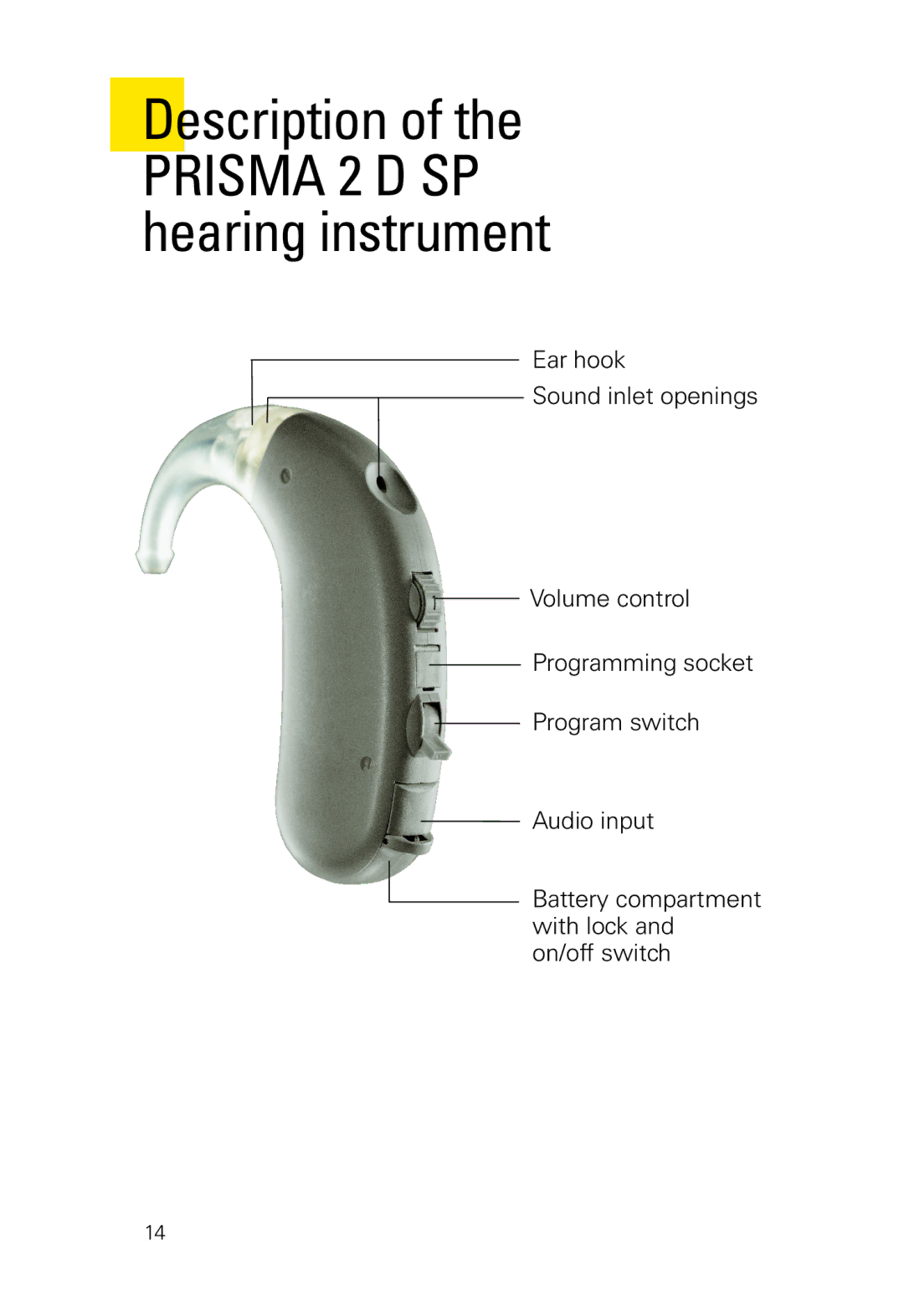 Siemens 2 P manual Description, Prisma 2 D SP hearing instrument 