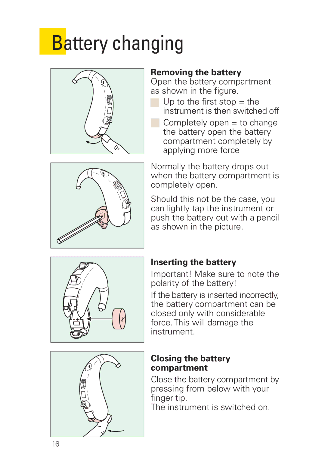 Siemens 2 D SP, 2 P manual Removing the battery, Inserting the battery, Closing the battery compartment 