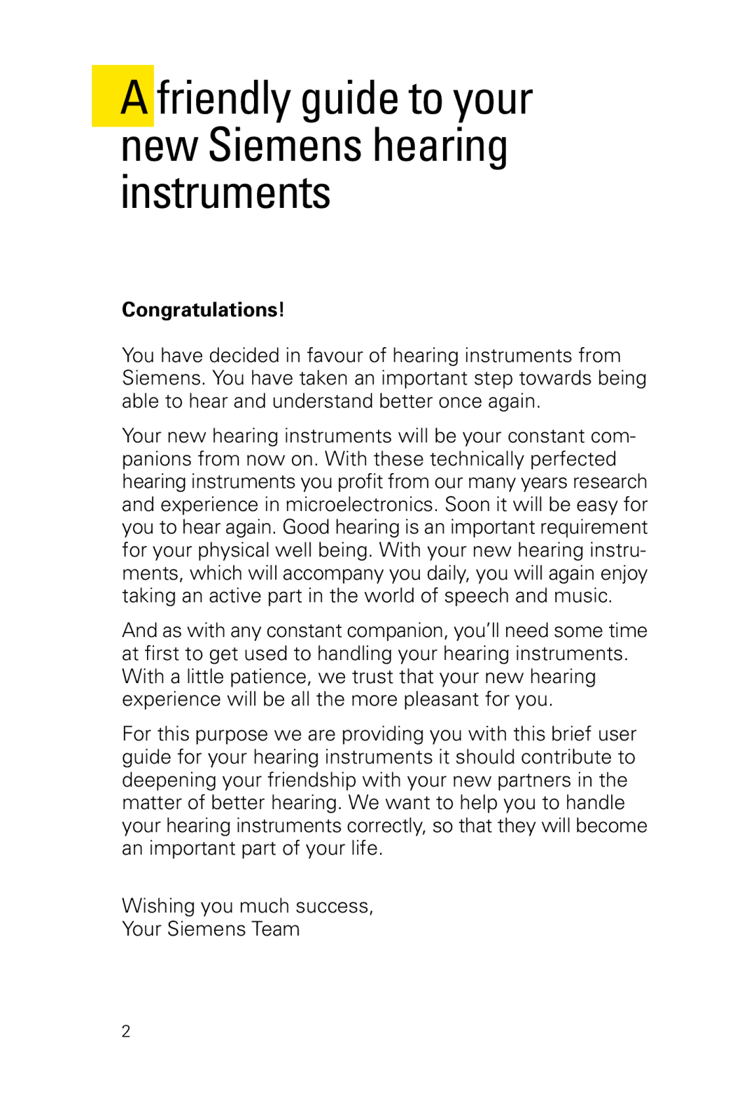 Siemens 2 P, 2 D SP manual Friendly guide to your new Siemens hearing instruments, Congratulations 