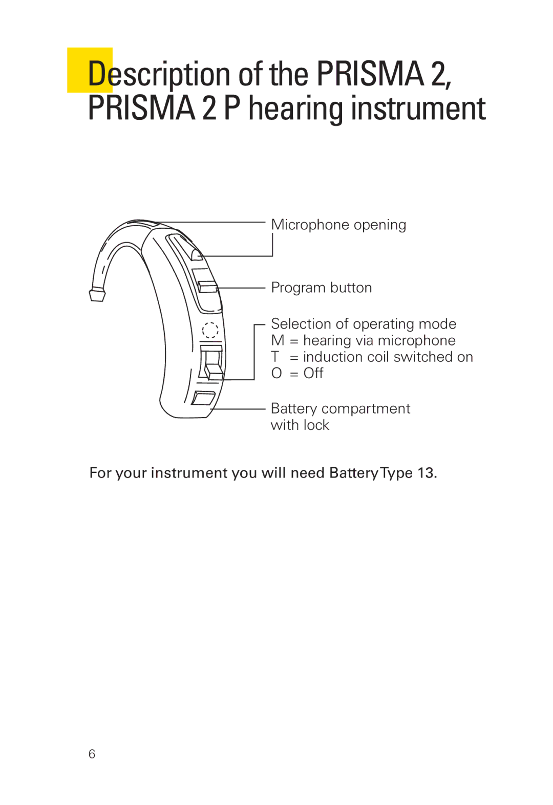 Siemens 2 D SP manual Description of the Prisma 2, Prisma 2 P hearing instrument 