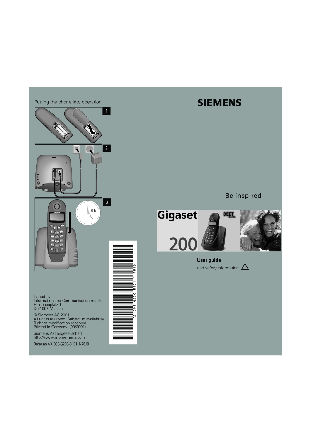 Siemens manual User guide, and safety information, Order no.A31008-G200-B101-1-7619, Siemens Aktiengesellschaft 