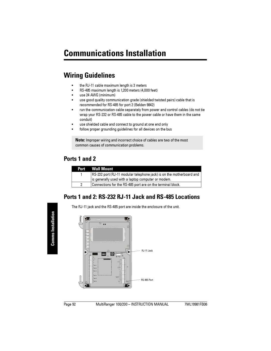 Siemens 200 instruction manual Communications Installation, Wiring Guidelines, Ports 1, Comms Installation, Port Wall Mount 