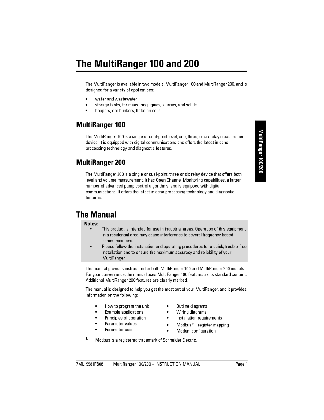 Siemens instruction manual Manual, MultiRanger 100/200 