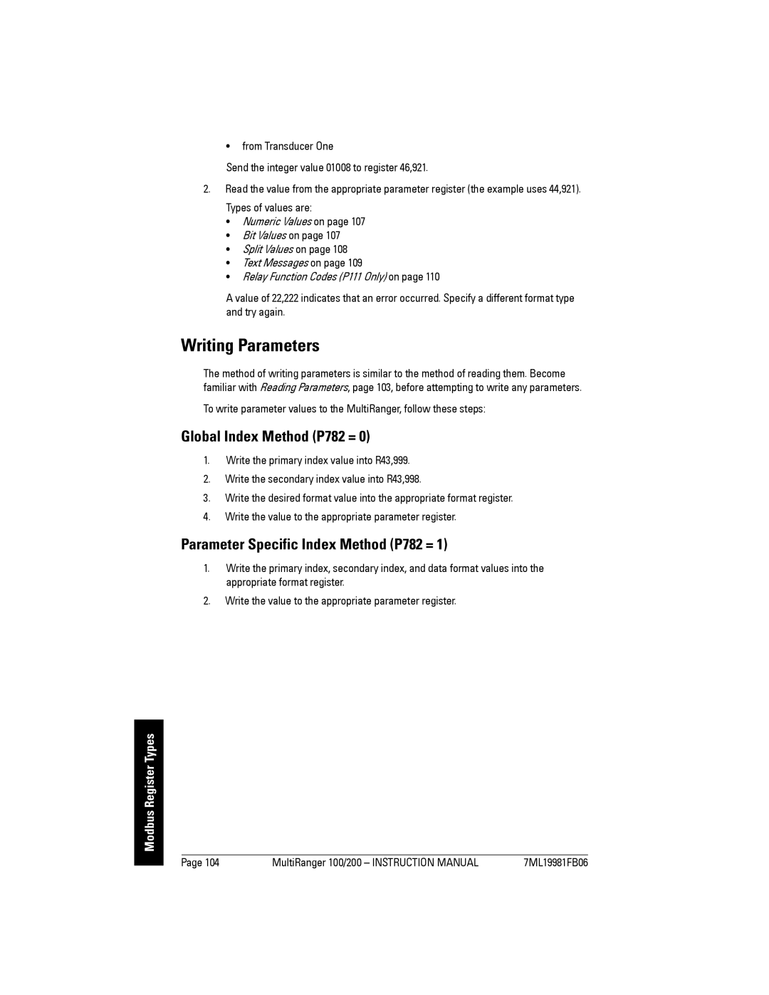 Siemens 200 instruction manual Writing Parameters 