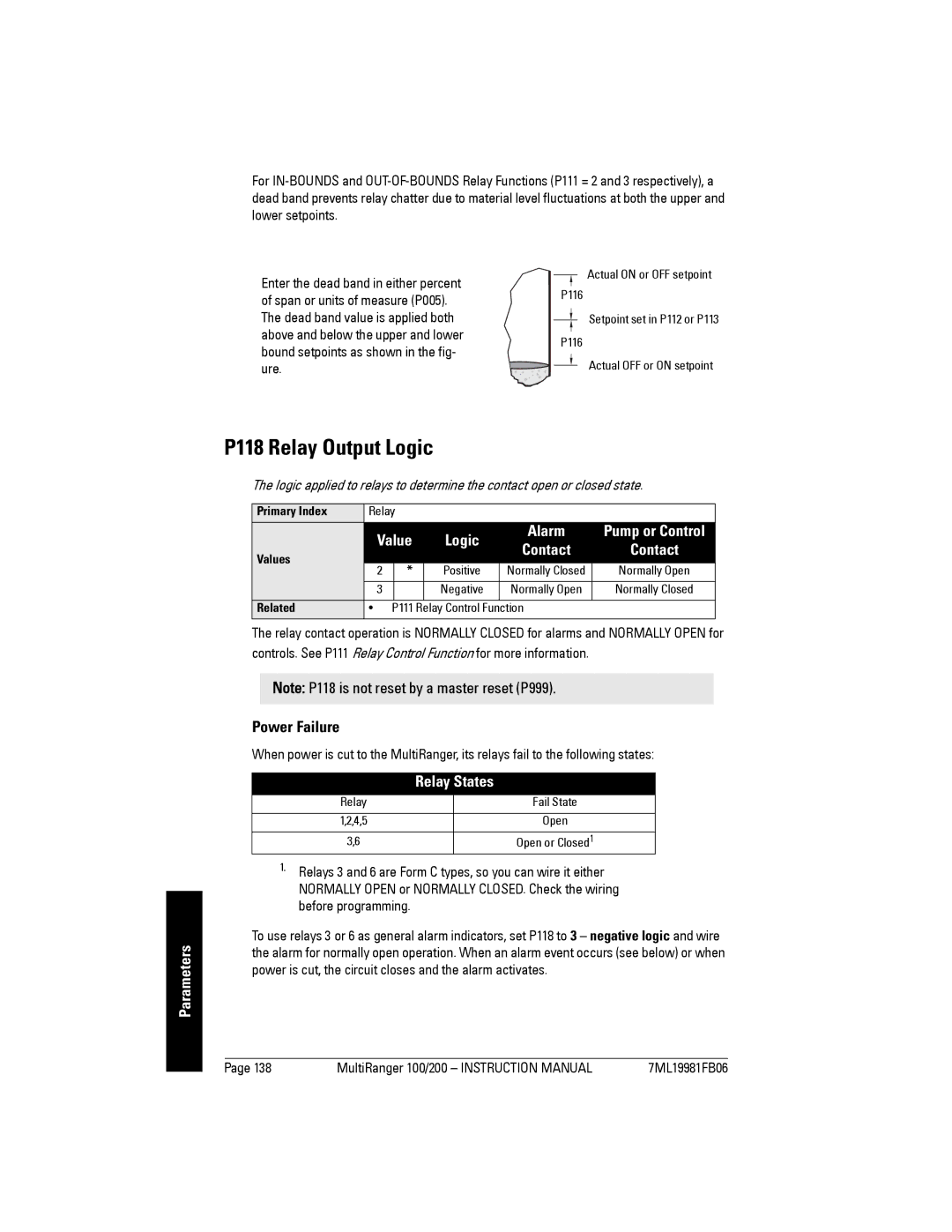 Siemens 200 instruction manual P118 Relay Output Logic, Value Logic Alarm, Power Failure, Relay States, 4,5 