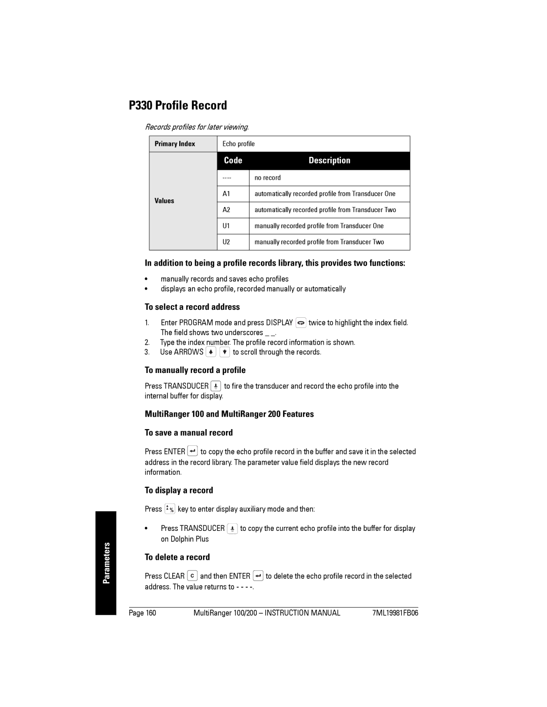 Siemens 200 instruction manual P330 Profile Record, Code Description 