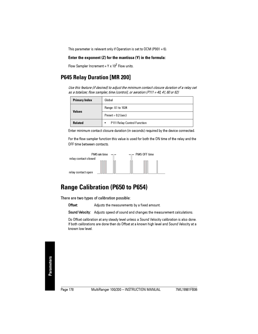 Siemens 200 Range Calibration P650 to P654, P645 Relay Duration MR, Enter the exponent Z for the mantissa Y in the formula 