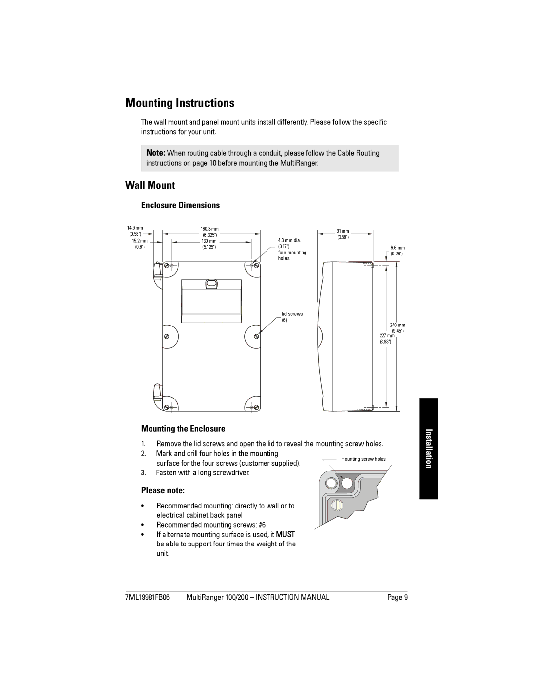 Siemens 200 instruction manual Mounting Instructions, Wall Mount, Enclosure Dimensions, Mounting the Enclosure, Please note 