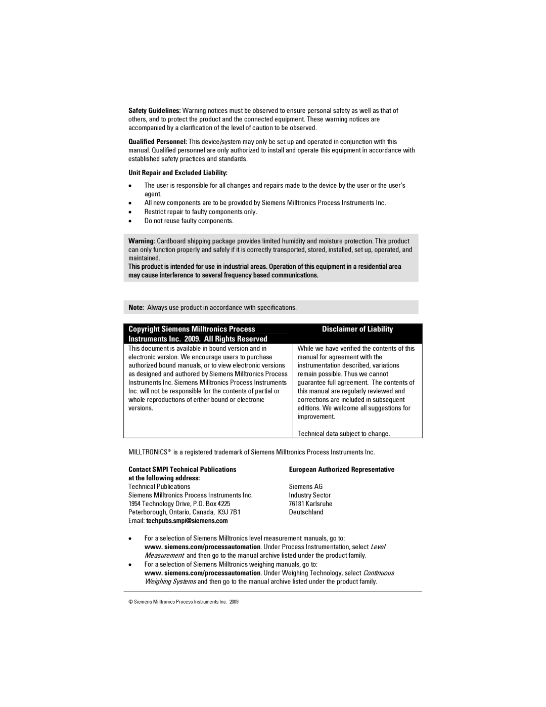 Siemens 200 This document is available in bound version, Manual for agreement with, Instrumentation described, variations 