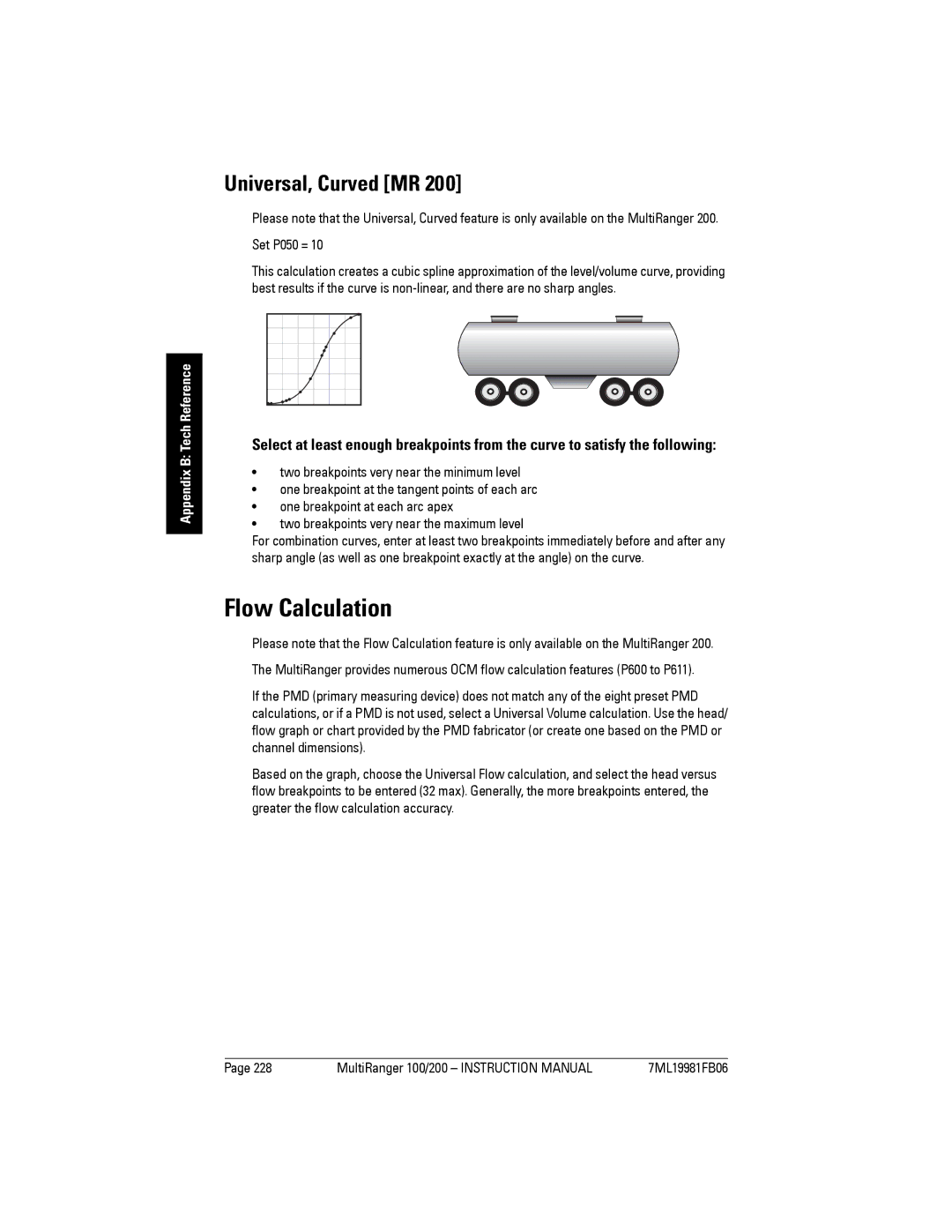 Siemens 200 instruction manual Flow Calculation, Universal, Curved MR, Set P050 = 