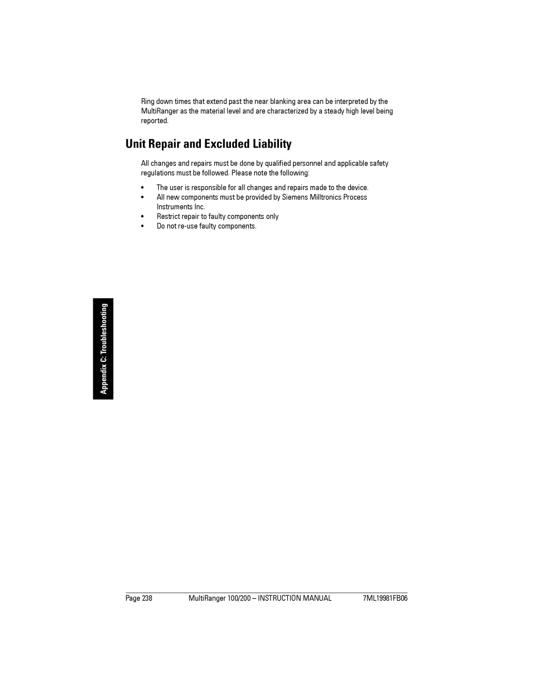 Siemens 200 instruction manual Unit Repair and Excluded Liability 