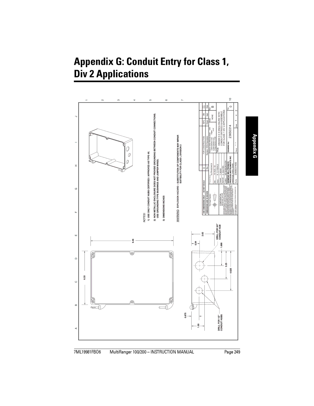 Siemens 200 instruction manual Appendix G Conduit Entry for Class 1, Div 2 Applications, 7ML19981FBO6 