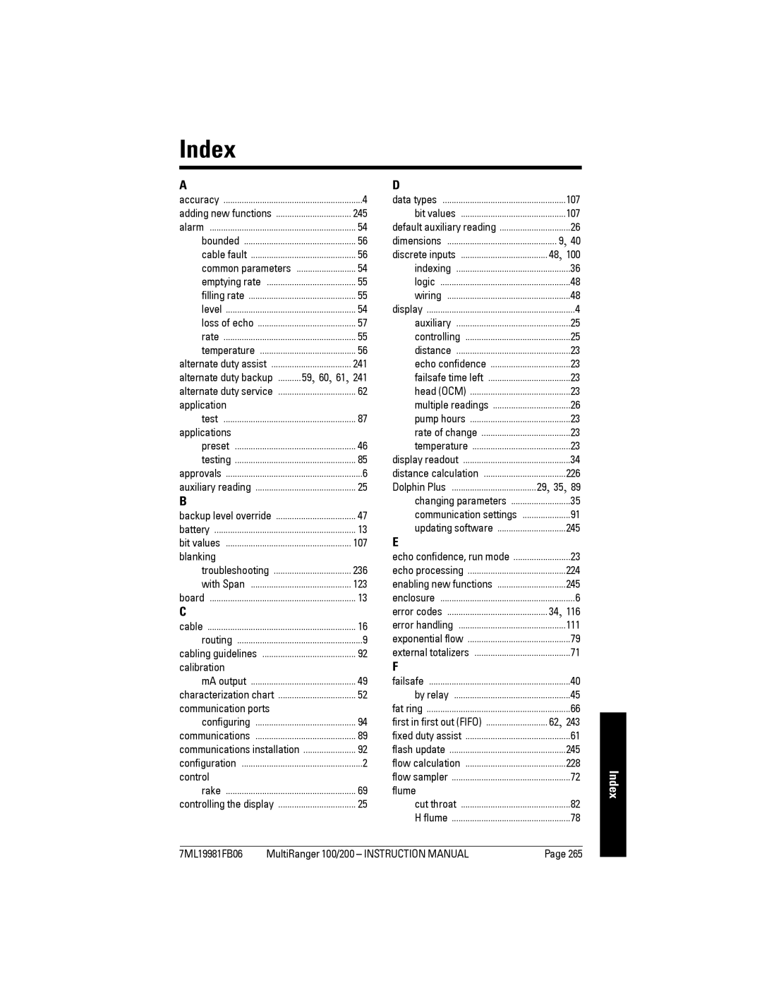 Siemens 200 instruction manual Index 