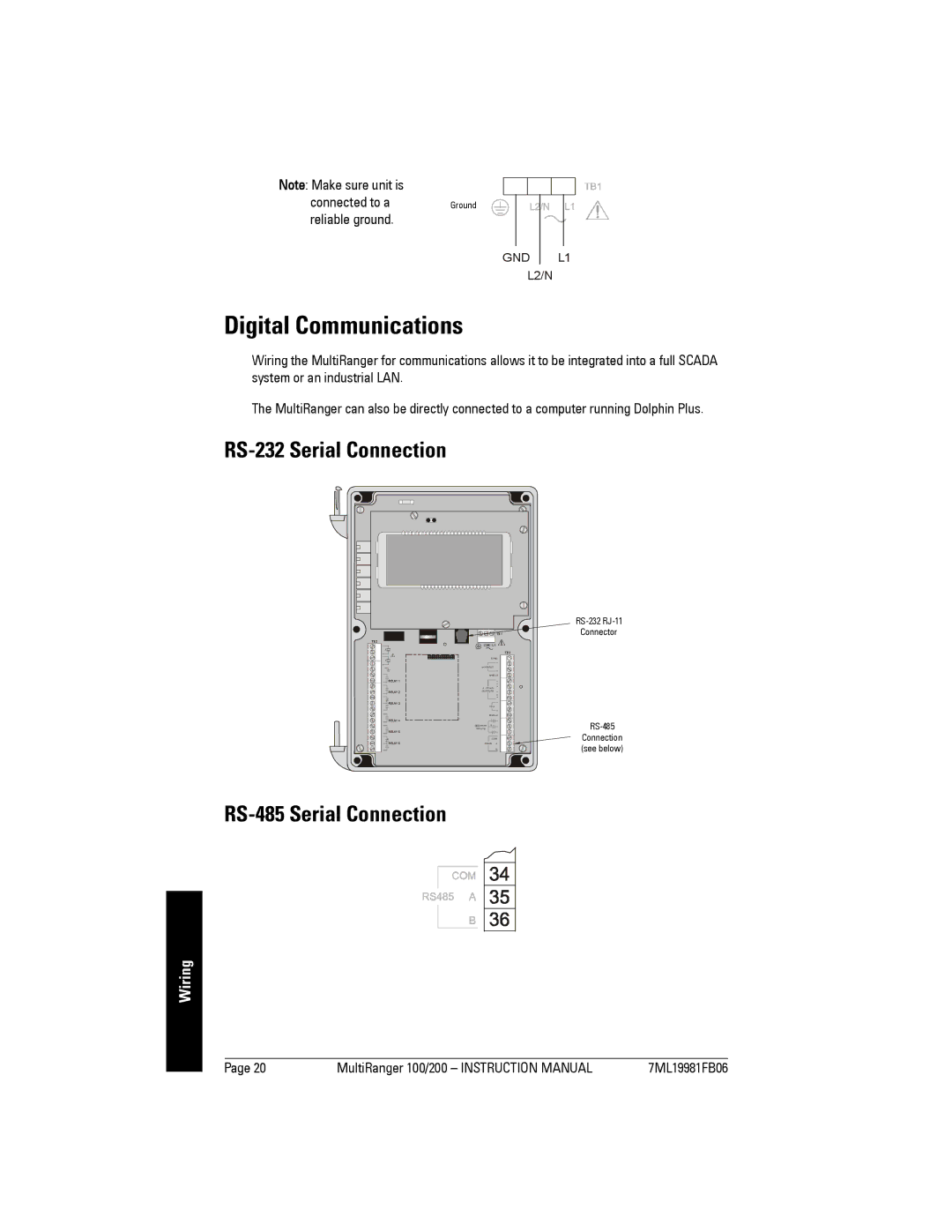 Siemens 200 instruction manual Digital Communications, RS-232 Serial Connection, RS-485 Serial Connection 