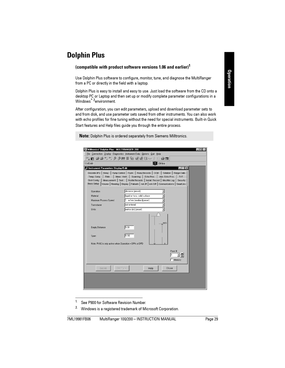 Siemens 200 instruction manual Dolphin Plus, Compatible with product software versions 1.06 and earlier1 