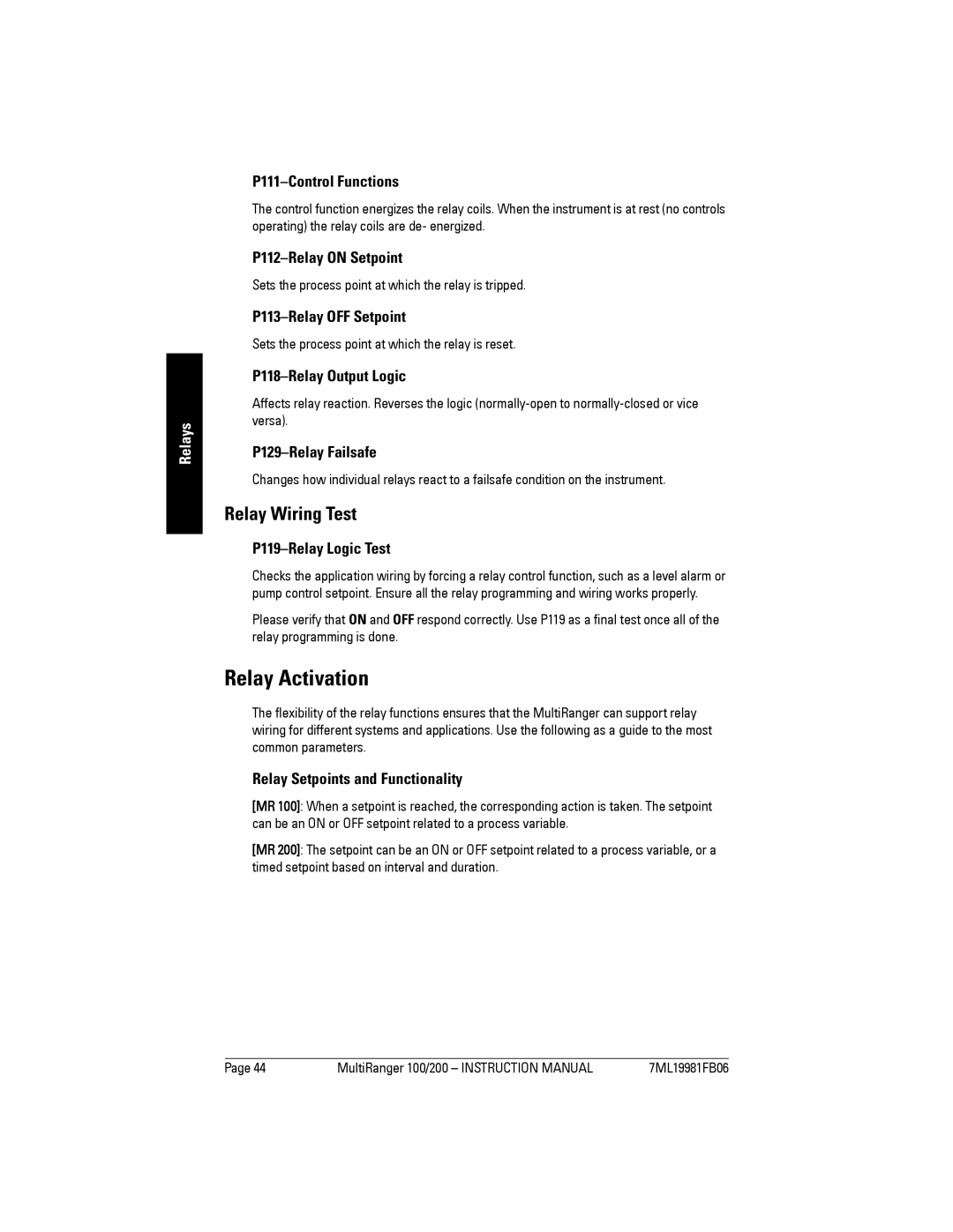 Siemens 200 instruction manual Relay Activation, Relay Wiring Test 