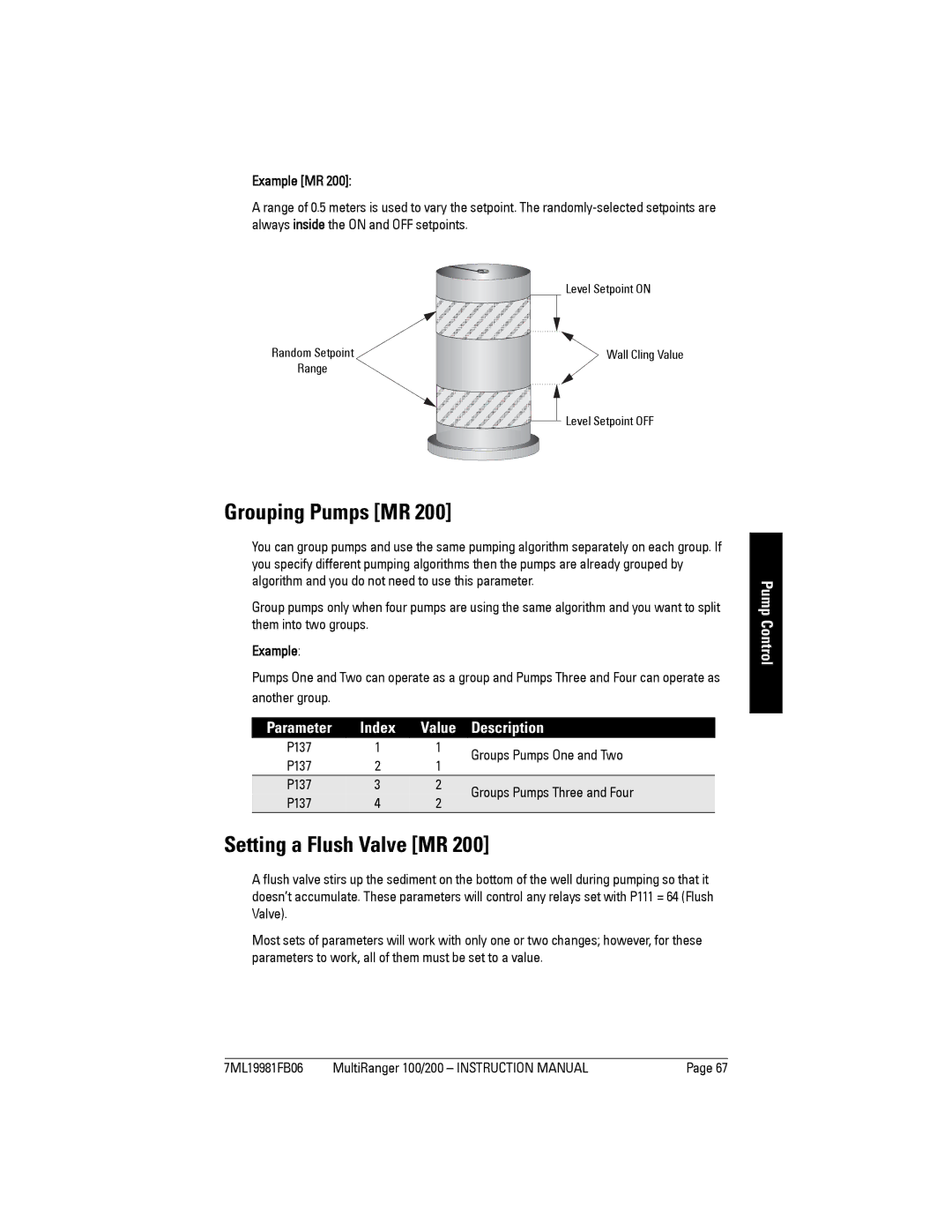 Siemens 200 Grouping Pumps MR, Setting a Flush Valve MR, Groups Pumps One and Two, Groups Pumps Three and Four, P137 