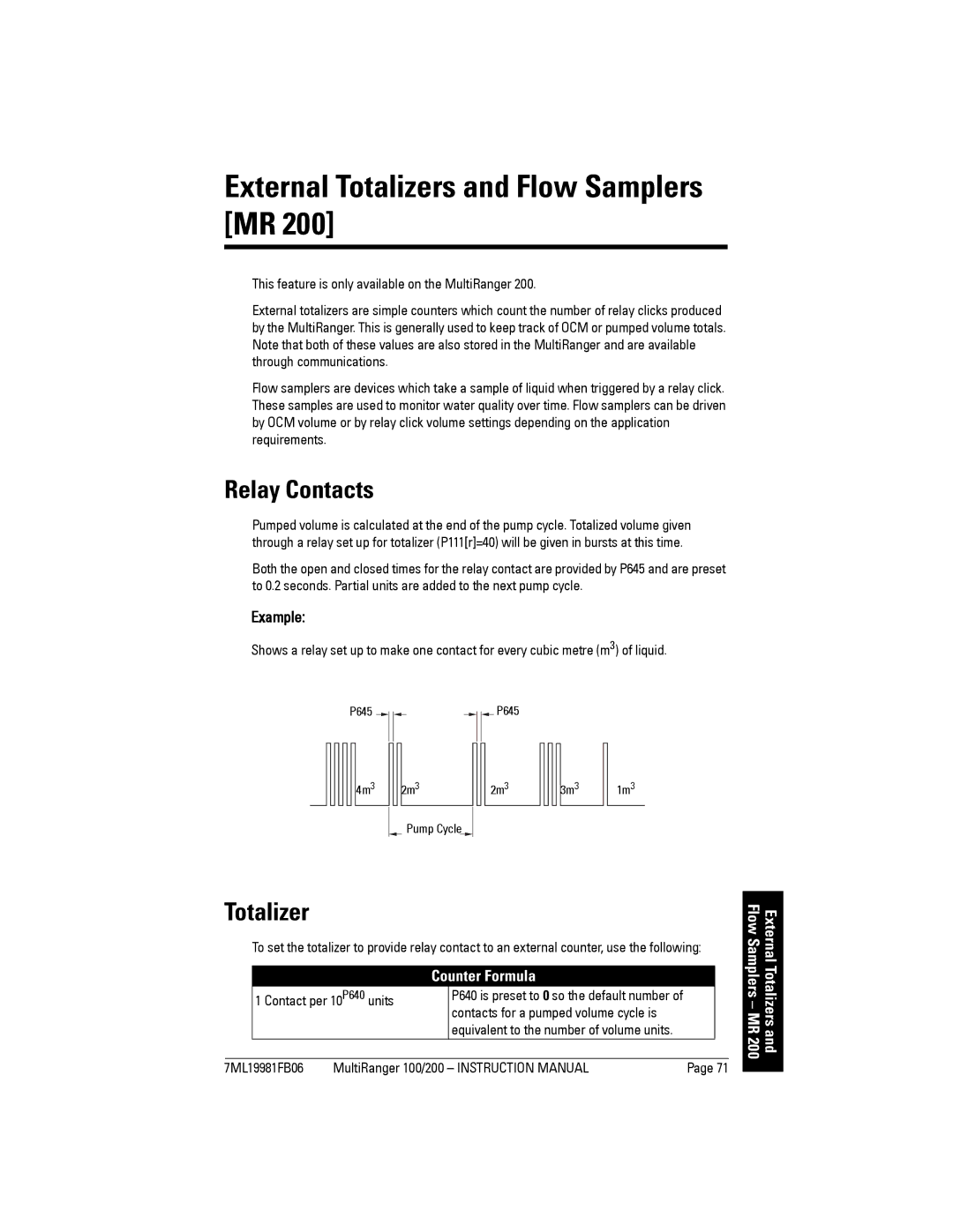 Siemens 200 External Totalizers and Flow Samplers MR, Relay Contacts, Counter Formula, Contact per 10P640 units 