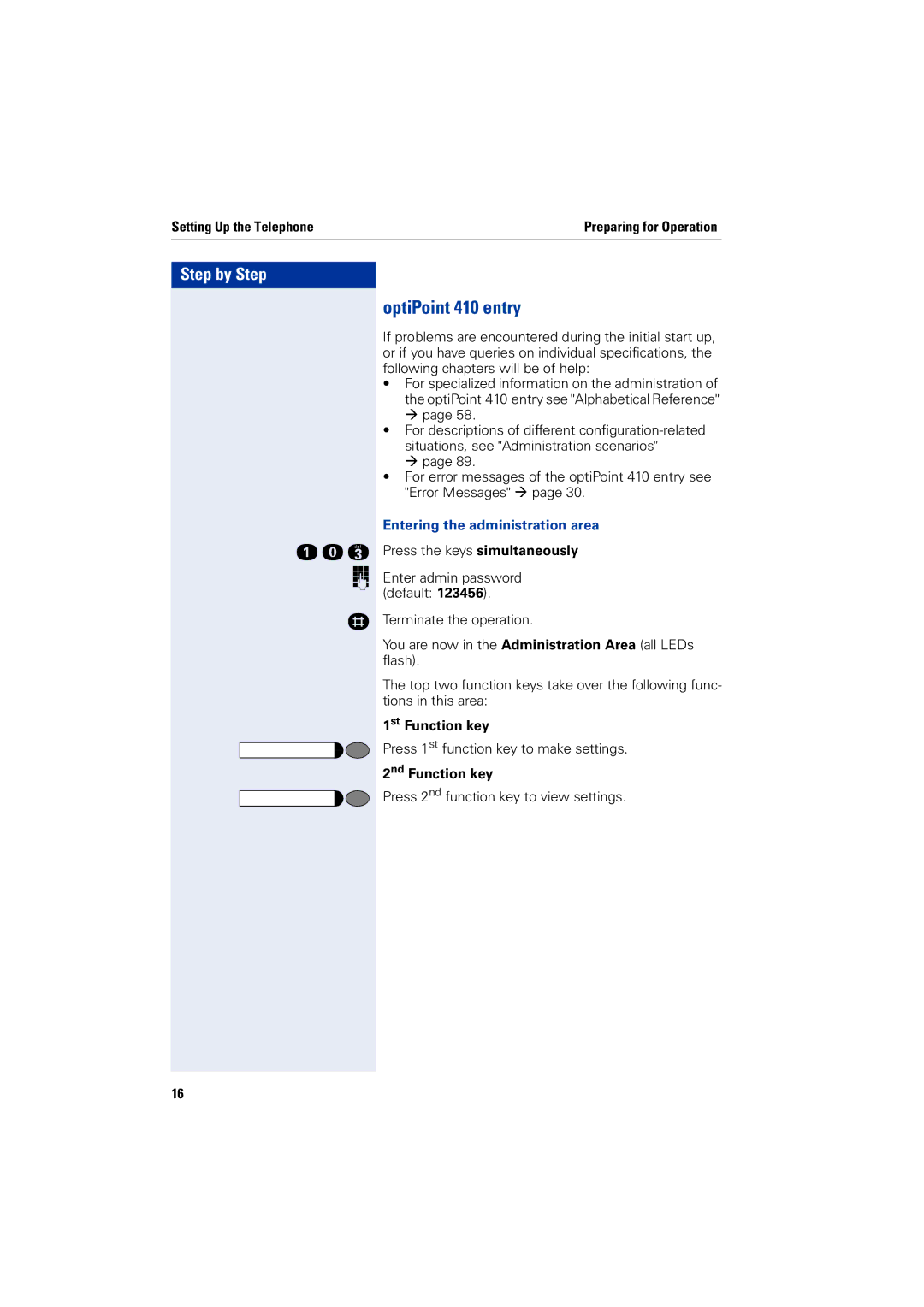 Siemens 2000 manual OptiPoint 410 entry, 1st Function key, 2nd Function key 