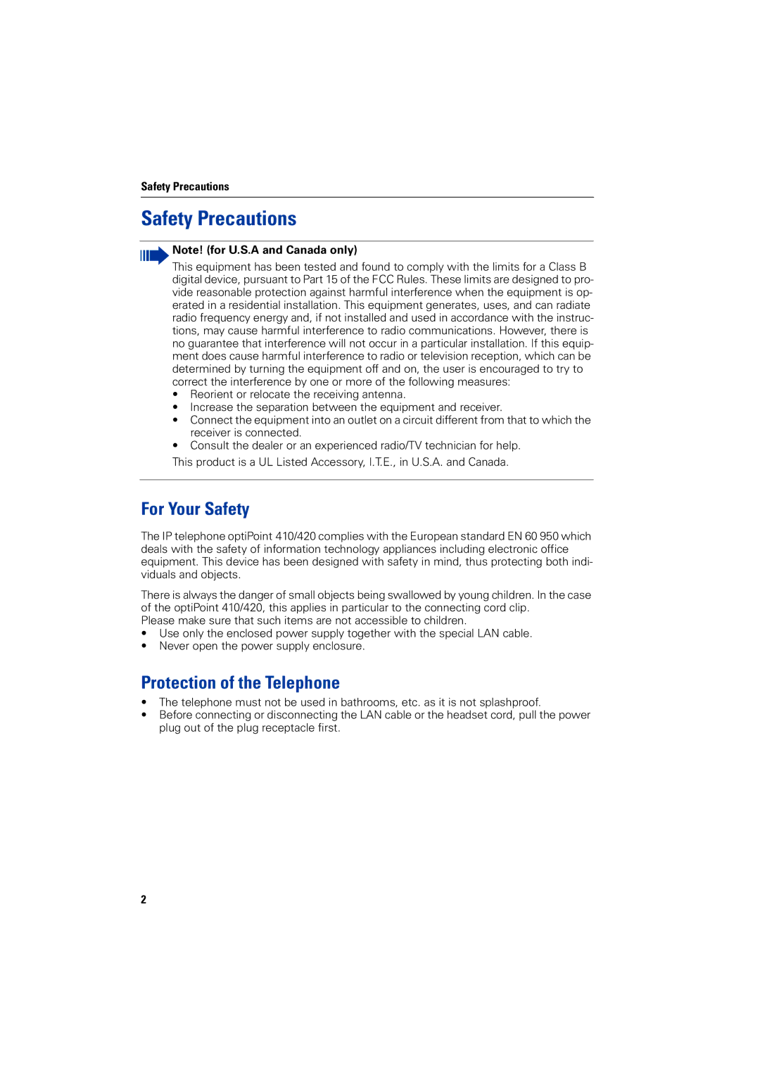 Siemens 2000 manual Safety Precautions, For Your Safety, Protection of the Telephone 