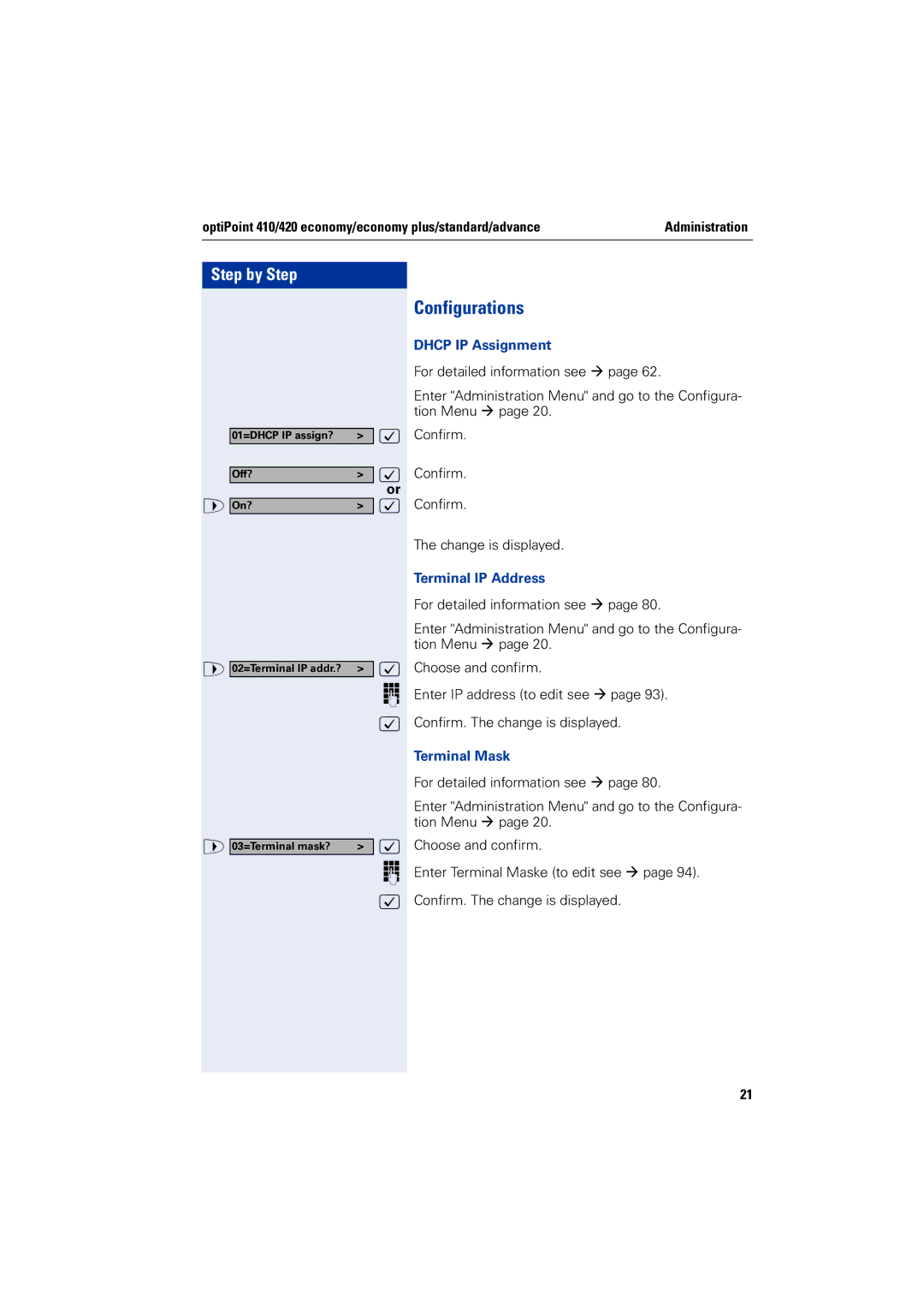 Siemens 2000 Configurations, OptiPoint 410/420 economy/economy plus/standard/advance, Dhcp IP Assignment, Terminal Mask 