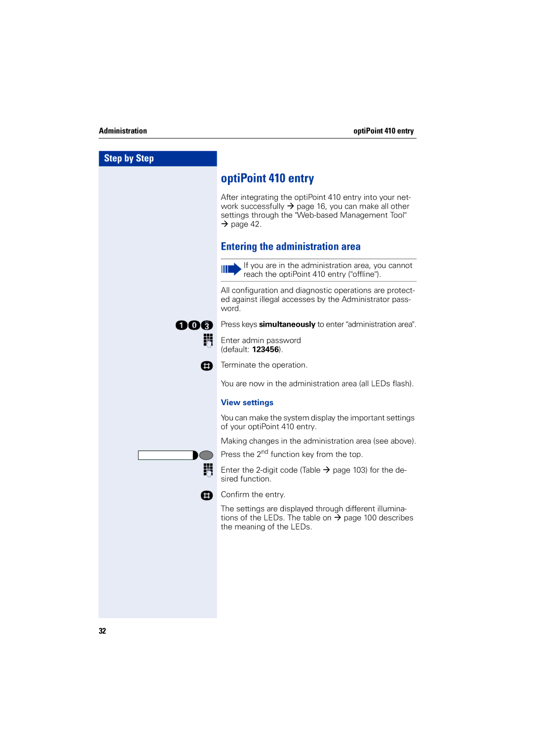 Siemens 2000 manual OptiPoint 410 entry, Entering the administration area, View settings 