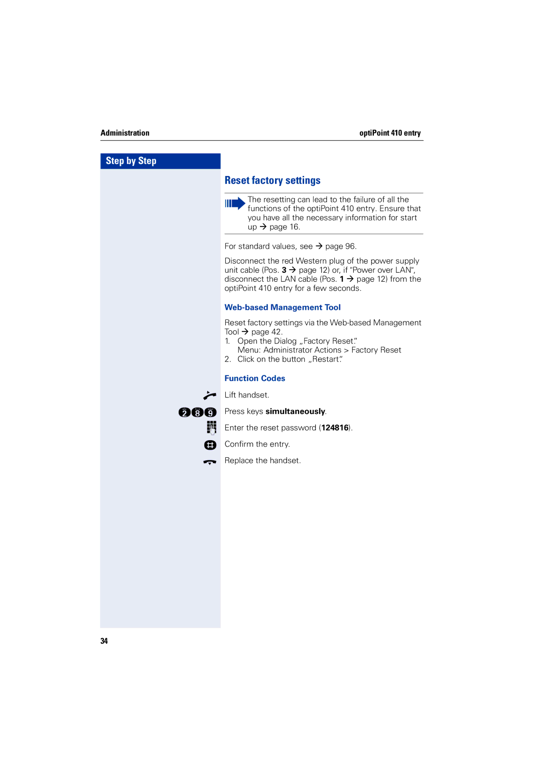 Siemens 2000 manual Reset factory settings 