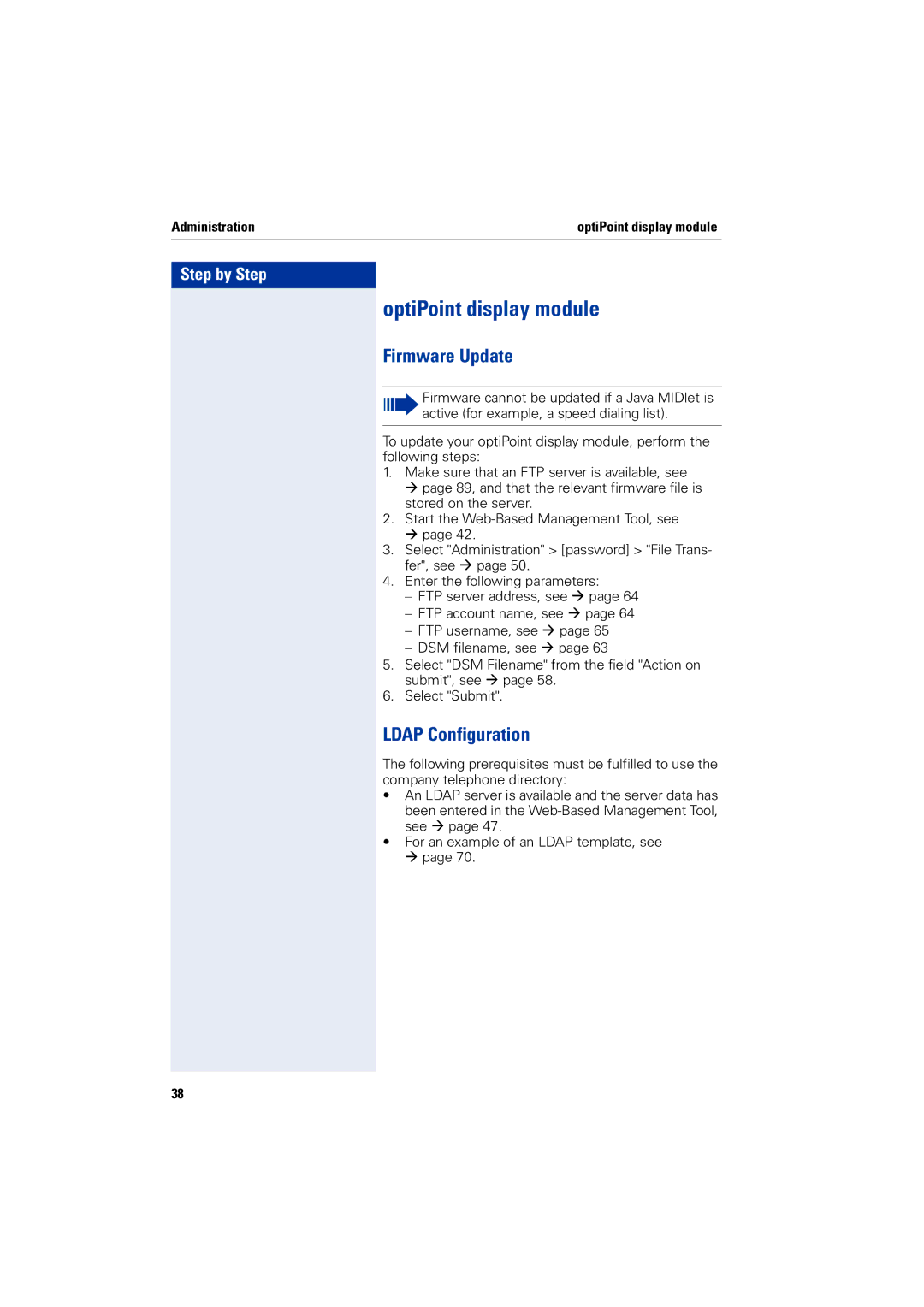 Siemens 2000 manual OptiPoint display module, Firmware Update, Ldap Configuration 