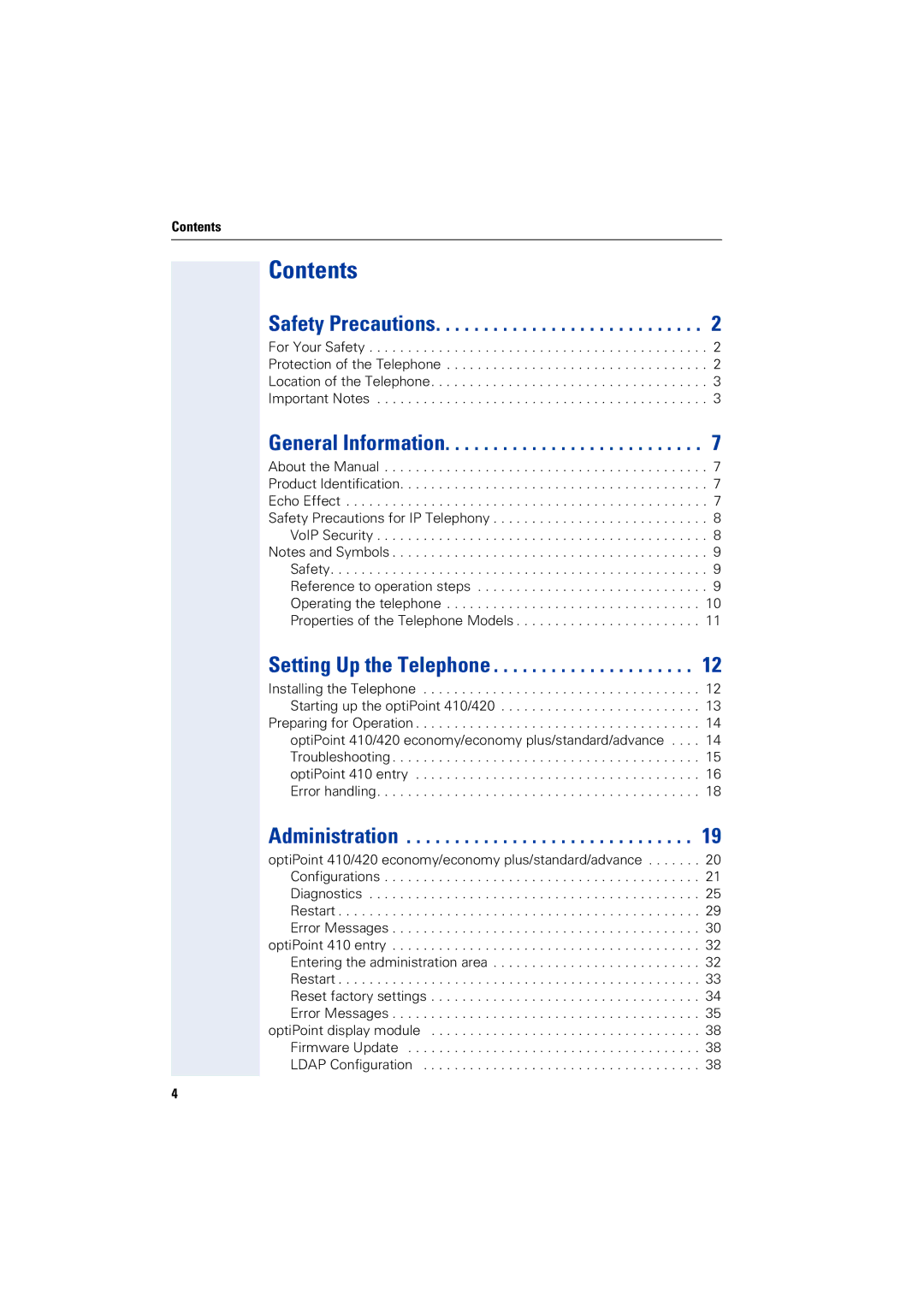 Siemens 2000 manual Contents 