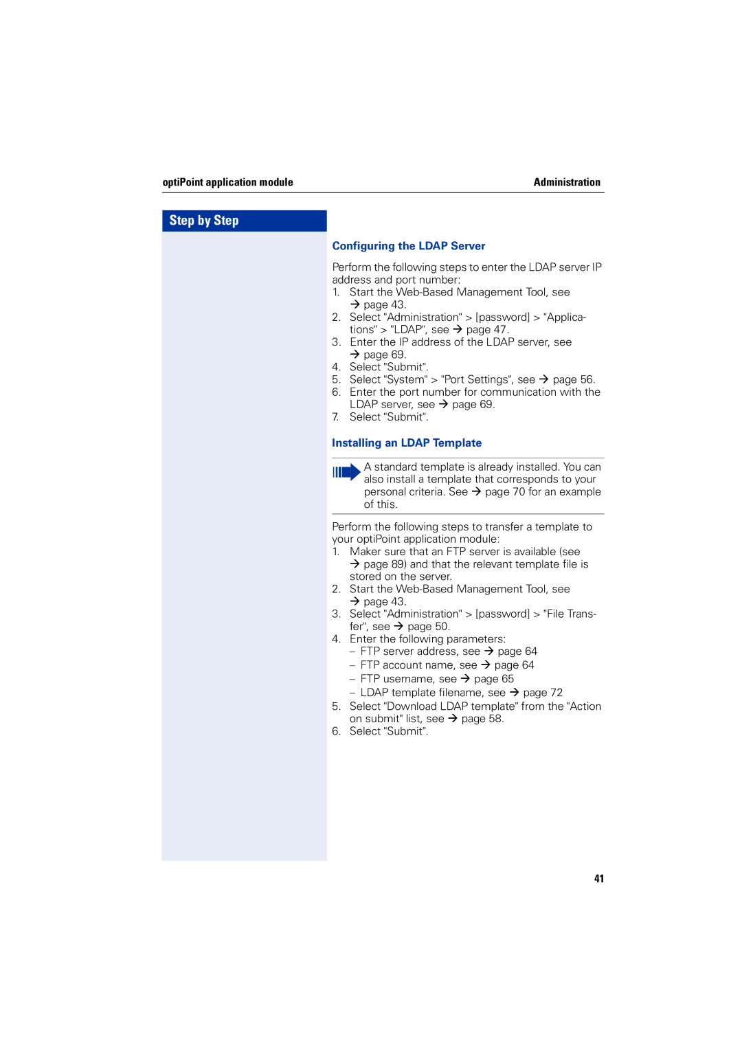 Siemens 2000 manual OptiPoint application module, Installing an Ldap Template 