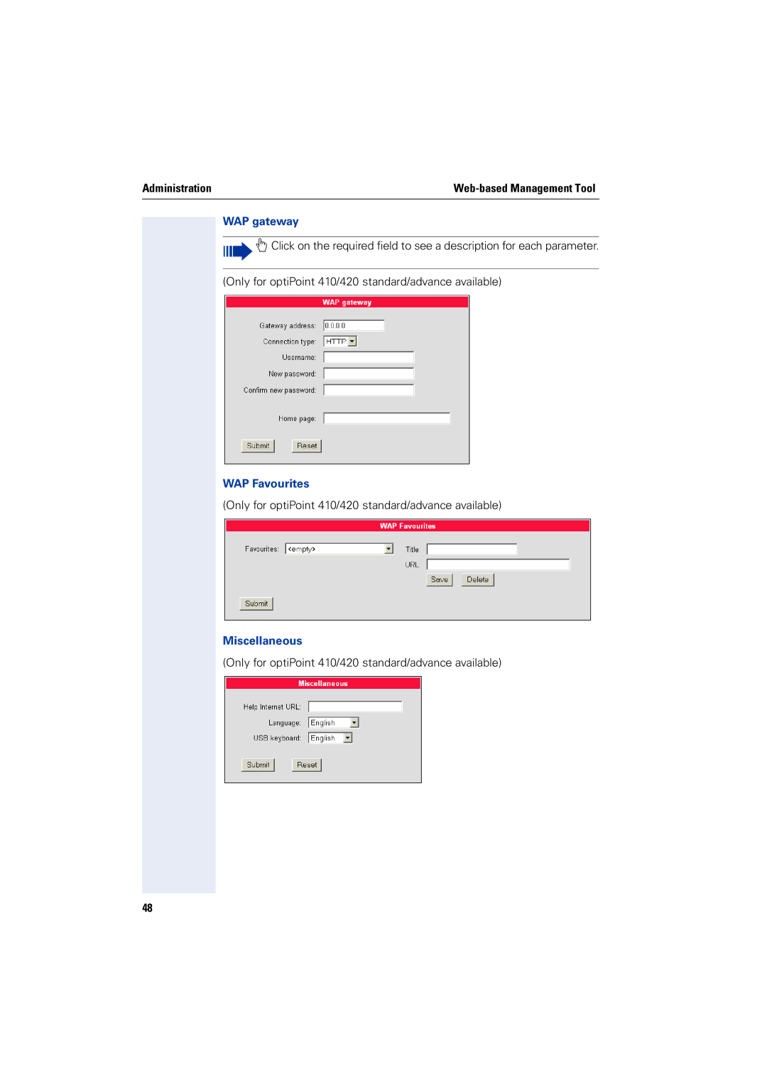 Siemens 2000 manual WAP gateway, WAP Favourites, Miscellaneous 