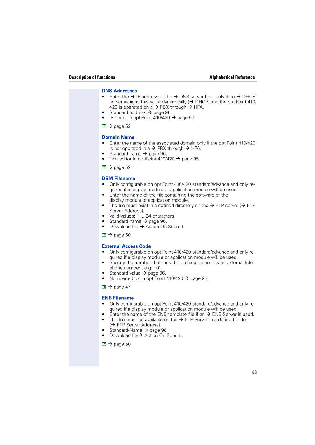 Siemens 2000 manual DNS Addresses, Domain Name, DSM Filename, External Access Code, ENB Filename 